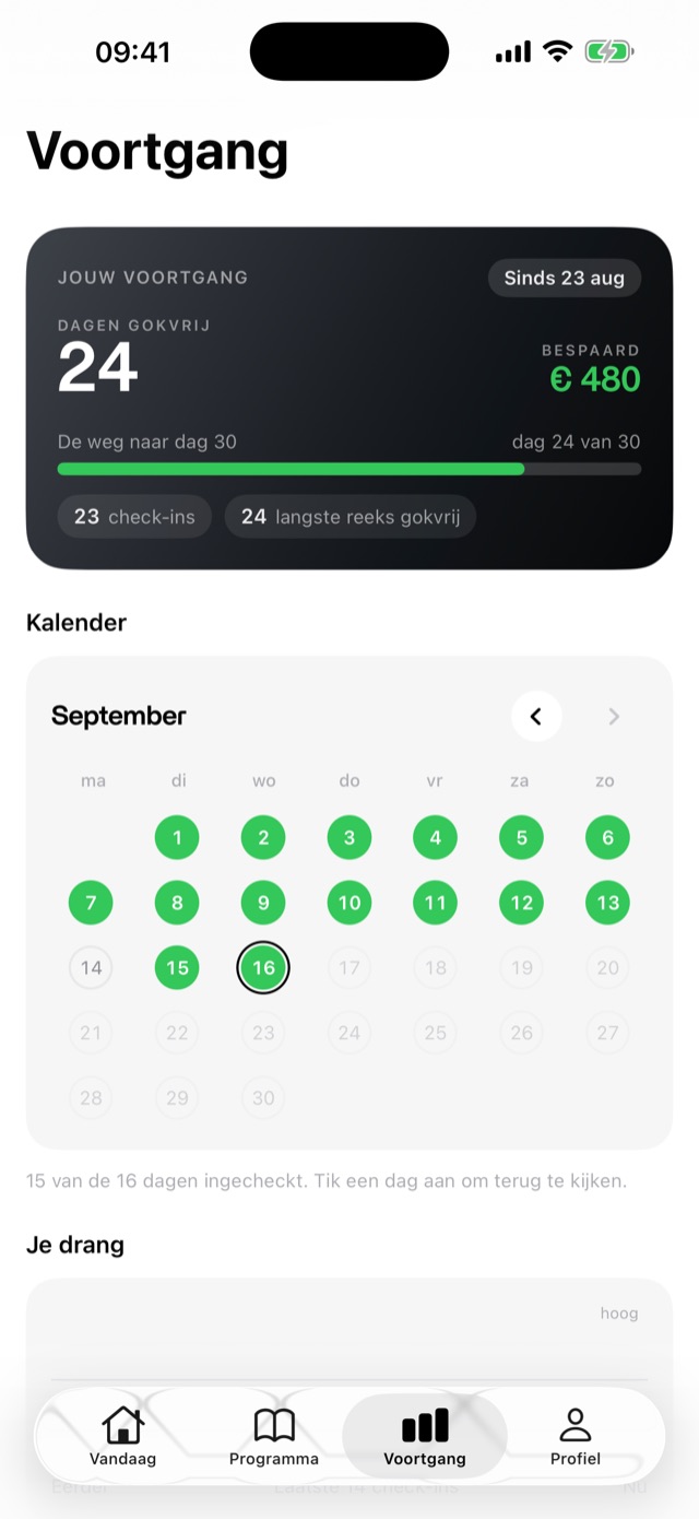 Voortgang met je gokvrije dagen en de kalender
